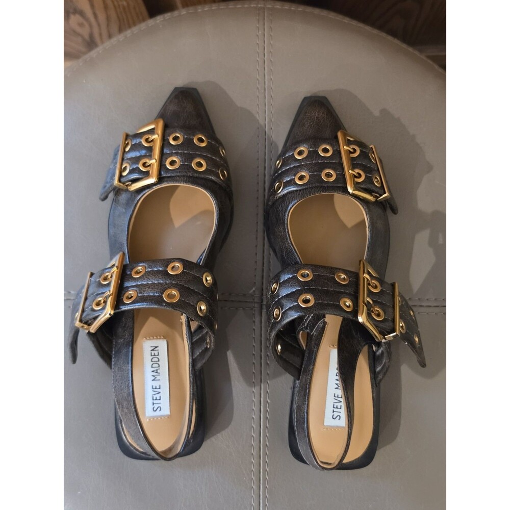 Steve Madden Graya Flats Women's Gold Buckle Brown Patent Slingback Sz 7 - Picture 5 of 7